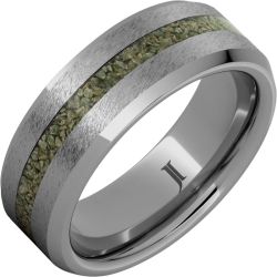 Rugged Tungsten Ring with Rare Green Fossil Dinosaur Bone Inlay