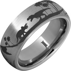 Rugged Tungsten Ring with Dinosaur Scene
