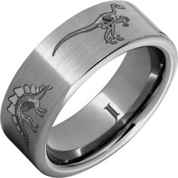 Rugged Tungsten Dinosaur Fossil Skeleton Engraved Ring