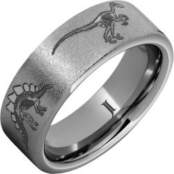 Rugged Tungsten Dinosaur Fossil Skeleton Engraved Ring
