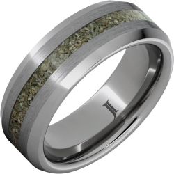 Rugged Tungsten Ring with Rare Green Fossil Dinosaur Bone Inlay