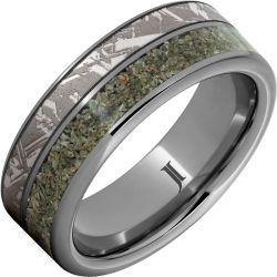 Death from the Sky - Rugged Tungsten Dinosaur Fossil Inlay Ring with Meteorite Engraving