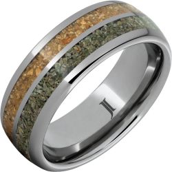 Rugged Tungsten Dual Dinosaur Bone Inlay Ring
