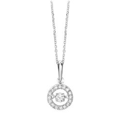 10kt White Gold Diamond Rhythm of Love Round Halo Pendant 1/5ctw