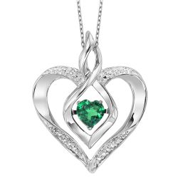 Silver Diamond & Created Emerald Pendant 1/4gtw