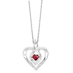 Silver Diamond & Created Garnet Pendant 1/4gtw