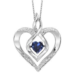 Silver Diamond & Created Sapphire Pendant 1/4gtw