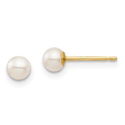 Duckling Spark 14k Madi K 3-4mm White Round Freshwater Cultured Pearl Post Earrings with Silicone Backs