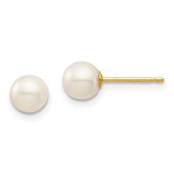 Bubbles Bear 14k Madi K 5-6mm White Round Freshwater Cultured Pearl Post Earrings with Silicone Backs
