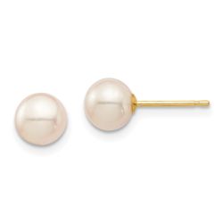 Sparkle Bear 14k Madi K 6-7mm White Round Freshwater Cultured Pearl Post Earrings with Silicone Backs