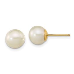 Minnie Glow 14k Madi K 7-8mm White Round Freshwater Cultured Pearl Post Earrings with Silicone Backs