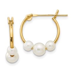 Dreamy 14k Madi K White Semi-round Freshwater Cultured 3 Pearl Hoop Earrings