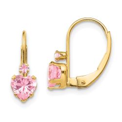 Sunny 14k Madi K Pink CZ Heart Leverback Earrings