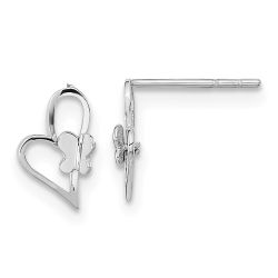 Dreamy Star 14k White Gold Madi K Heart W/Butterfly Post Earrings
