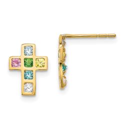 Doodle Nest 14k Madi K Multi-colored CZ Cross Post Earrings