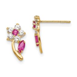 Pebble 14k Madi K Clear & Red CZ Flower Post Earrings