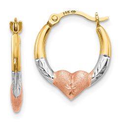 Sunny 14K w/Rose and White Rhodium Madi K Heart Hoop Earrings