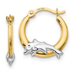 Giggles 14K Madi K w/Rhodium Dolphin Hoop Earrings