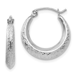 Twinkle 14K White Gold Madi K Textured Hollow Hoop Earrings
