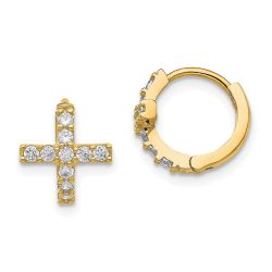 Sunny 14K Madi K Polished CZ Cross Hinged Hoop Earrings