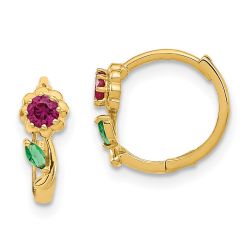 Buddy 14k Madi K Red & Green CZ Hinged Hoop Earrings