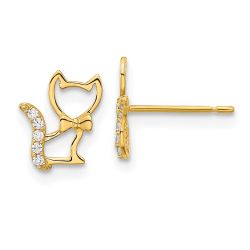 Bumble 14k Madi K Childrens Kitten w/CZ Tail Post Earrings