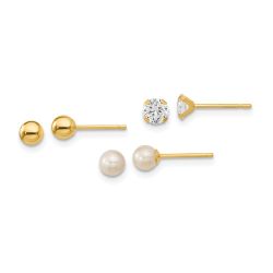 Giggles 14k Madi K Ball,CZ & Freshwater Cultured Pearl 3 Pair Earring Set