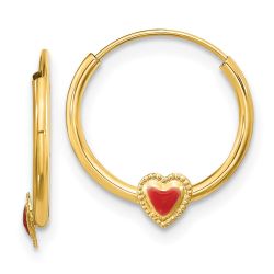 Buddy 14k Madi K Polished Red Enameled Heart Hoops