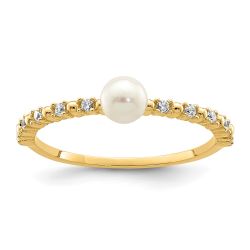 Pebble Wink 14K Madi K 3-4mm White Button Freshwater Cultured Pearl and CZ Ring