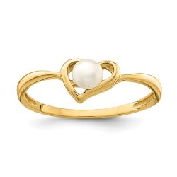 Doodle Joy 14K Madi K 3-4mm White Button Freshwater Cultured Pearl Heart Ring