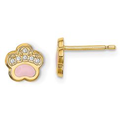 Cocoa Wink 14k Madi K CZ Pink Enamel Paw Post Earrings