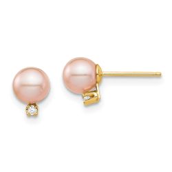Marshmallow Cloud 14k Madi K 5-6mm Pink Round Freshwater Cultured Pearl and .02 Carat Diamond Post Earrings with Silicone Backs