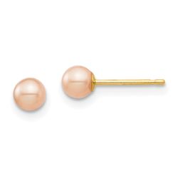 Buddy Bloom 14k Madi K 3-4mm Pink Round Freshwater Cultured Pearl Stud Post Earrings with Silicone Backs