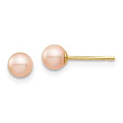 Jellybean Puff 14k Madi K 4-5mm Pink Round Freshwater Cultured Pearl Stud Post Earrings with Silicone Backs