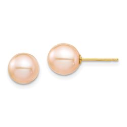 Skippy Song 14k Madi K 7-8mm Pink Round Freshwater Cultured Pearl Stud Post Earrings with Silicone Backs