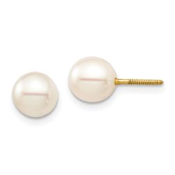 Snowflake Song 14k Madi K 6-7 White Round Freshwater Cultured Pearl Screwback Post Earrings