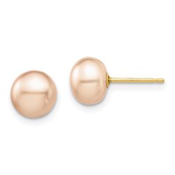 Winky Pop 14k Madi K 7-8mm Pink Button Freshwater Cultured Pearl Stud Post Earrings with Silicone Backs