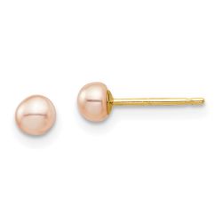 Glow Buddy 14k Madi K 3-4mm Pink Button Freshwater Cultured Pearl Stud Post Earrings with Silicone Backs
