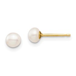 Sparkle Bloom 14k Madi K 4-5mm White Button Freshwater Cultured Pearl Stud Post Earrings with Silicone Backs
