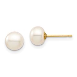 Pumpkin Buddy 14k Madi K 6-7mm White Button Freshwater Cultured Pearl Stud Post Earrings with Silicone Backs