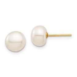 Sprinkle Buddy 14k Madi K 7-8mm White Button Freshwater Cultured Pearl Stud Post Earrings with Silicone Backs