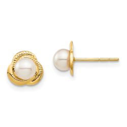 Peanut Cloud 14k Madi K 4-5mm White Button Freshwater Cultured Pearl Post Earrings with Silicone Backs