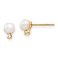 Fluffy Song 14k Madi K 4-5mm White Round Freshwater Cultured Pearls and CZ Post Earrings