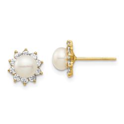 Turtle Nook 14k Madi K 5-6mm White Button Freshwater Cultured Pearl and CZ Post Earrings with Silicone Backs