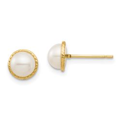 Jellybean Cloud 14k Madi K 5-6mm White Button Freshwater Cultured Pearl Post Earrings with Silicone Backs