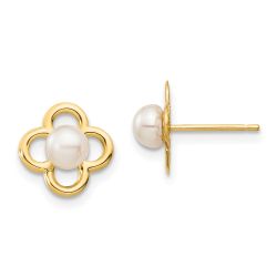 Sunbeam Puff 14k Madi K 4-5mm White Button Freshwater Cultured Pearl Post Earrings with Silicone Backs