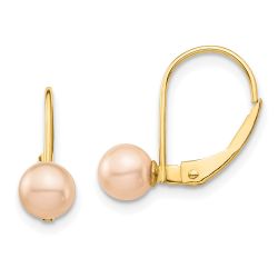 Minnie Wink 14k Madi K 5-6mm Pink Round Freshwater Cultured Pearl Leverback Earrings