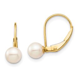 Cuddles Joy 14k Madi K 5-6mm White Round Freshwater Cultured Pearl Leverback Earrings