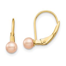 Puddle Bean 14k Madi K 4-5mm Pink Round Freshwater Cultured Pearl Leverback Earrings