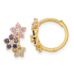 Peanut Spark 14K Madi K Hinged Flower Multicolor CZ Hoop Earrings
